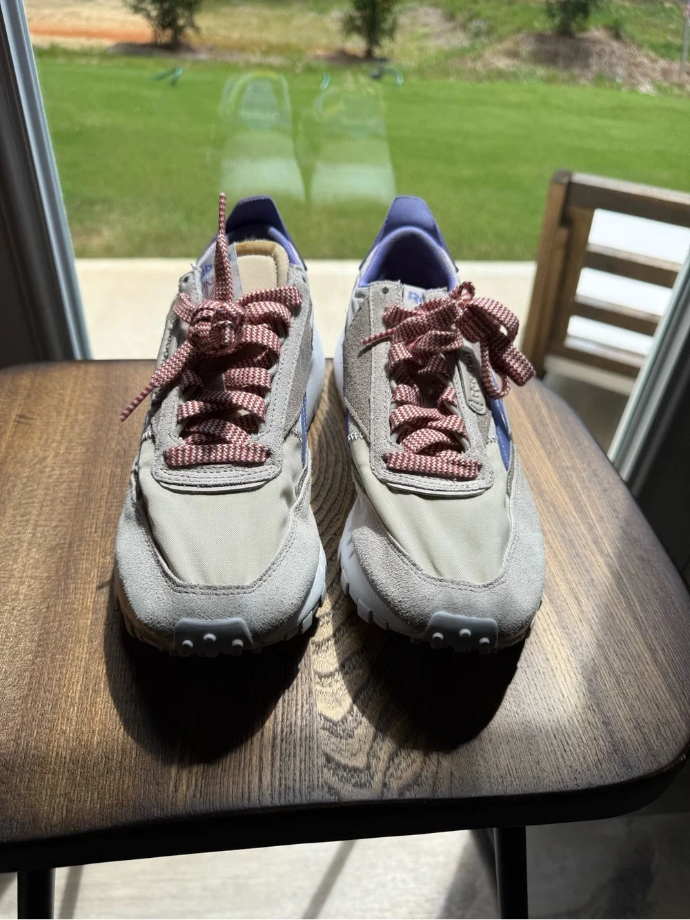 Reebok Beige and Purple Women's Platform Sneaker with Pink Laces